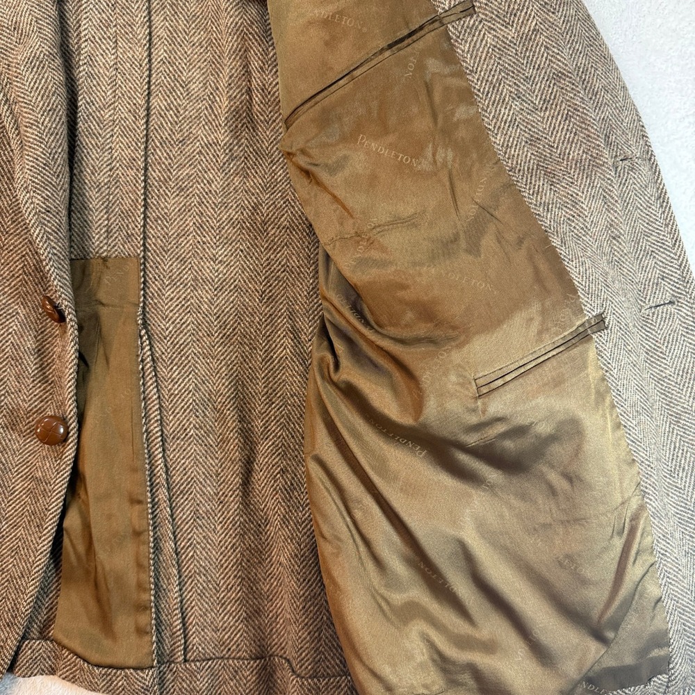 Vintage Pendleton High Grade Western Wear Wool Herringbone Blazer Brown READ - Picture 9 of 16